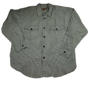 True Grit Mens Large Shirt White Black Houndstooth Heavy Cotton LS‎ Pockets